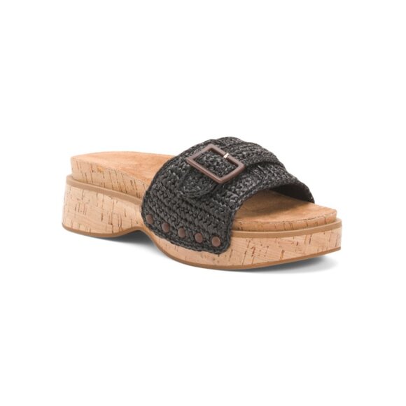 KELSI DAGGER Black Paulie Raffie Platform Sandals - Picture 1 of 2